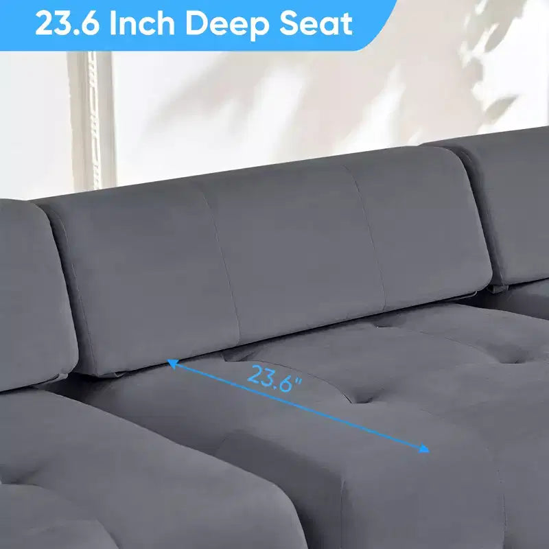 Mjkone Canapé d'angle en velours, canapé modulaire 4 places avec pouf, canapé convertible avec bordure cloutée