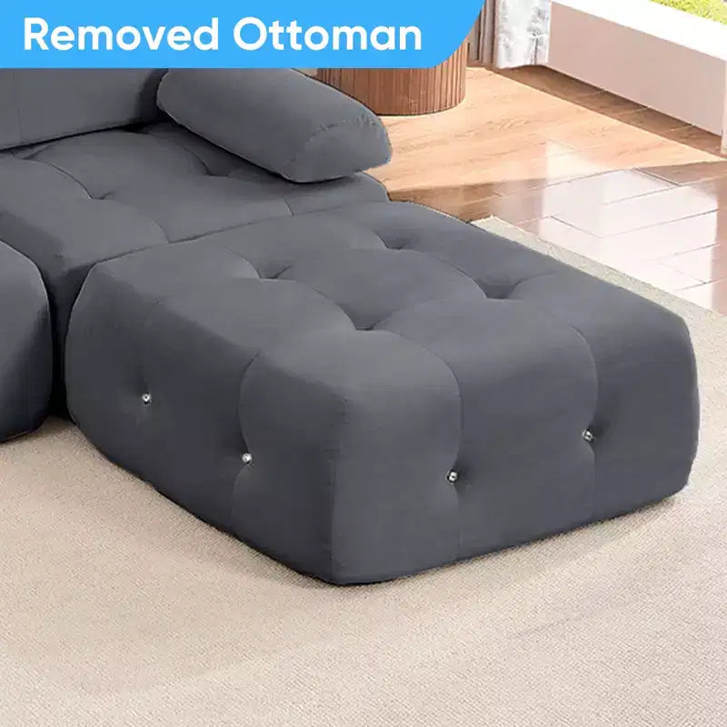 Mjkone Canapé d'angle en velours, canapé modulaire 4 places avec pouf, canapé convertible avec bordure cloutée