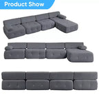 Mjkone Canapé d'angle en velours, canapé modulaire 4 places avec pouf, canapé convertible avec bordure cloutée
