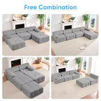 Mjkone Canapé d'angle en velours, canapé modulaire 4 places avec pouf, canapé convertible avec bordure cloutée