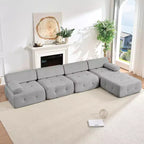 Mjkone Canapé d'angle en velours, canapé modulaire 4 places avec pouf, canapé convertible avec bordure cloutée