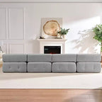 Mjkone Canapé d'angle en velours, canapé modulaire 4 places avec pouf, canapé convertible avec bordure cloutée