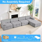 Mjkone Canapé d'angle en velours, canapé modulaire 4 places avec pouf, canapé convertible avec bordure cloutée