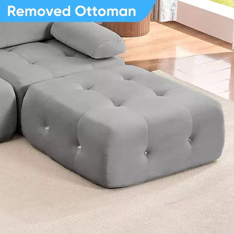 Mjkone Canapé d'angle en velours, canapé modulaire 4 places avec pouf, canapé convertible avec bordure cloutée