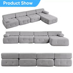 Mjkone Canapé d'angle en velours, canapé modulaire 4 places avec pouf, canapé convertible avec bordure cloutée