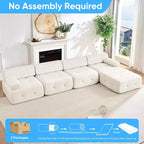 Mjkone Canapé d'angle en velours, canapé modulaire 4 places avec pouf, canapé convertible avec bordure cloutée