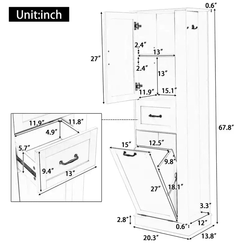 Armoire haute Whisen avec compartiment basculant et étagères réglables