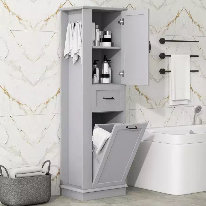 Armoire haute Whisen avec compartiment basculant et étagères réglables