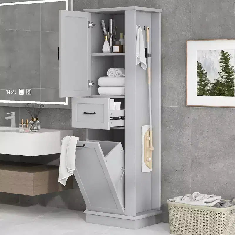 Whisen Tall Storage Cabinet with Tilt-Out Compartment & Adjustable Shelves