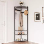 Organisateur d'entrée d'angle, porte-manteau à 6 doubles crochets avec banc de rangement, meuble d'entrée peu encombrant pour les petites maisons et appartements