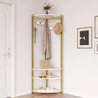 Organisateur d'entrée d'angle, porte-manteau à 6 doubles crochets avec banc de rangement, meuble d'entrée peu encombrant pour les petites maisons et appartements