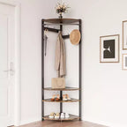 Organisateur d'entrée d'angle, porte-manteau à 6 doubles crochets avec banc de rangement, meuble d'entrée peu encombrant pour les petites maisons et appartements
