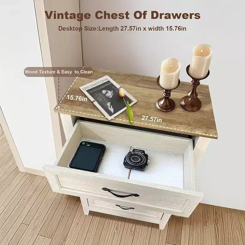 Acekool Commode à 5 tiroirs, armoire haute de style fermier avec poignées en métal, organiseur moderne en bois pour chambre, salon, entrée