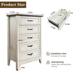 Acekool Commode à 5 tiroirs, armoire haute de style fermier avec poignées en métal, organiseur moderne en bois pour chambre, salon, entrée