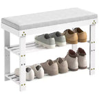 MAYEERTY Banc à Chaussures 3 Niveaux en Bambou avec Coussin et Étagères Réglables pour Entrée, Vestibule, Salon, Blanc