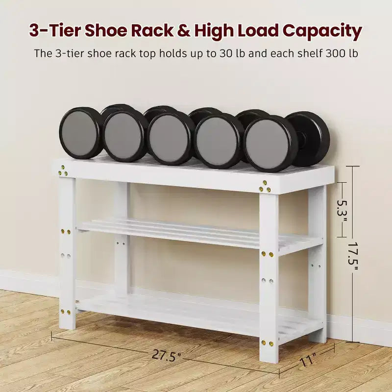 MAYEERTY Banc à Chaussures 3 Niveaux en Bambou avec Coussin et Étagères Réglables pour Entrée, Vestibule, Salon, Blanc