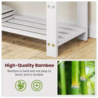 MAYEERTY Banc à Chaussures 3 Niveaux en Bambou avec Coussin et Étagères Réglables pour Entrée, Vestibule, Salon, Blanc