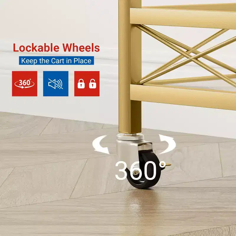Desserte de bar à roulettes, Desserte de bar à 2 niveaux, Desserte de boissons mobile avec porte-bouteilles, porte-verres, chariot de service à roulettes pour cuisine, salle à manger, salon, doré