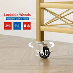 Desserte de bar à roulettes, Desserte de bar à 2 niveaux, Desserte de boissons mobile avec porte-bouteilles, porte-verres, chariot de service à roulettes pour cuisine, salle à manger, salon, doré