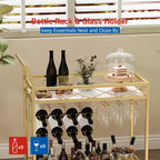 Desserte de bar à roulettes, Desserte de bar à 2 niveaux, Desserte de boissons mobile avec porte-bouteilles, porte-verres, chariot de service à roulettes pour cuisine, salle à manger, salon, doré