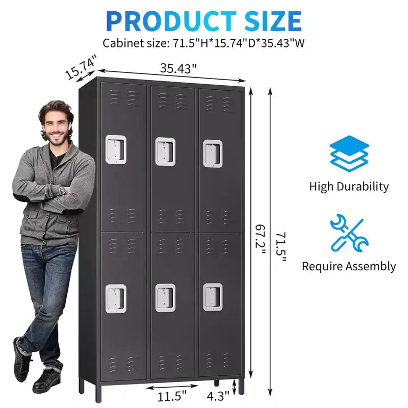 Casier de rangement pour employés à 6 portes, casier de rangement en métal à combinaison, armoire à outils en acier verrouillable avec aérations pour salle de sport, maison, bureau, école, garage