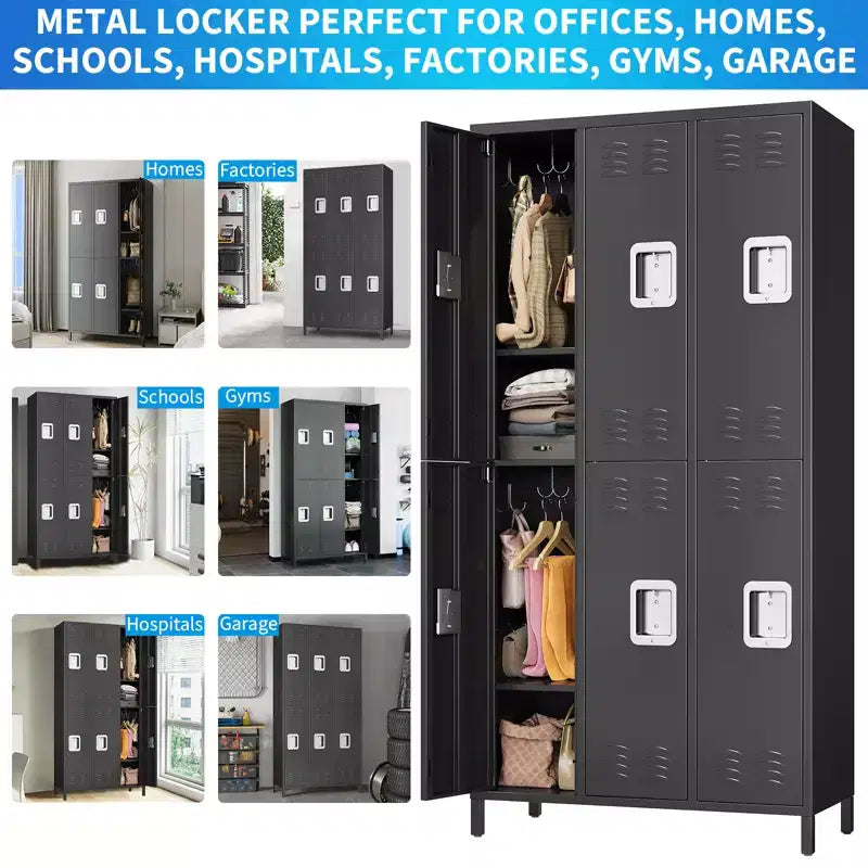 Casier de rangement pour employés à 6 portes, casier de rangement en métal à combinaison, armoire à outils en acier verrouillable avec aérations pour salle de sport, maison, bureau, école, garage