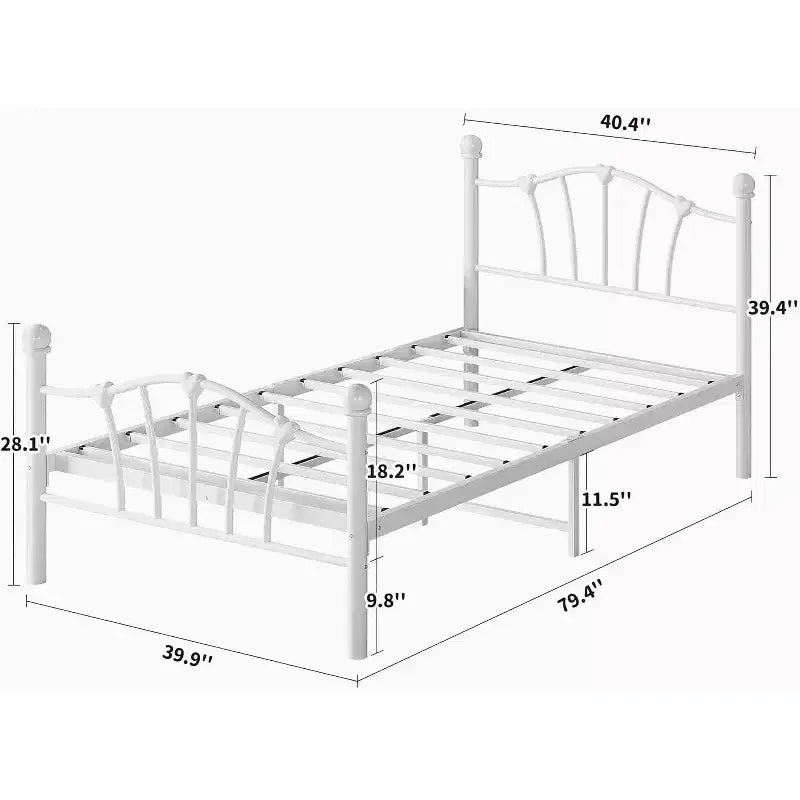Cadre de lit double pour enfants, avec tête et pied de lit en forme de cœur, support à lattes en métal robuste, silencieux, blanc