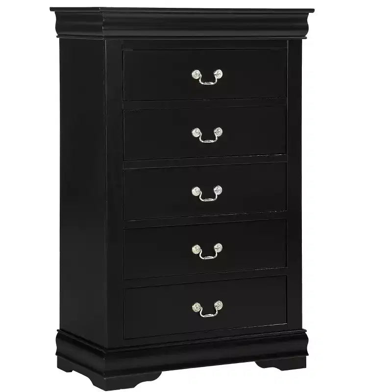 Commode de chevet Okak Contemporary à 5 tiroirs en bois massif, Rangement de chambre avec élégante quincaillerie en laiton, Assemblage simple