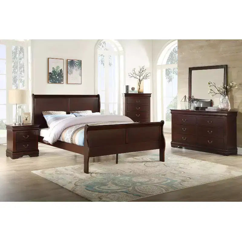 Commode de chevet Okak Contemporary à 5 tiroirs en bois massif, Rangement de chambre avec élégante quincaillerie en laiton, Assemblage simple