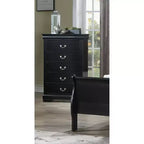 Commode de chevet Okak Contemporary à 5 tiroirs en bois massif, Rangement de chambre avec élégante quincaillerie en laiton, Assemblage simple