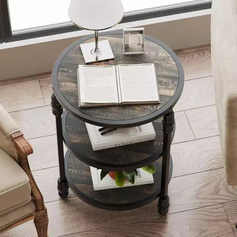 Petite table d'appoint, table basse ronde avec 3 étagères pour salon, chambre à coucher, table de chevet d'appoint avec cadre en acier pour petits espaces