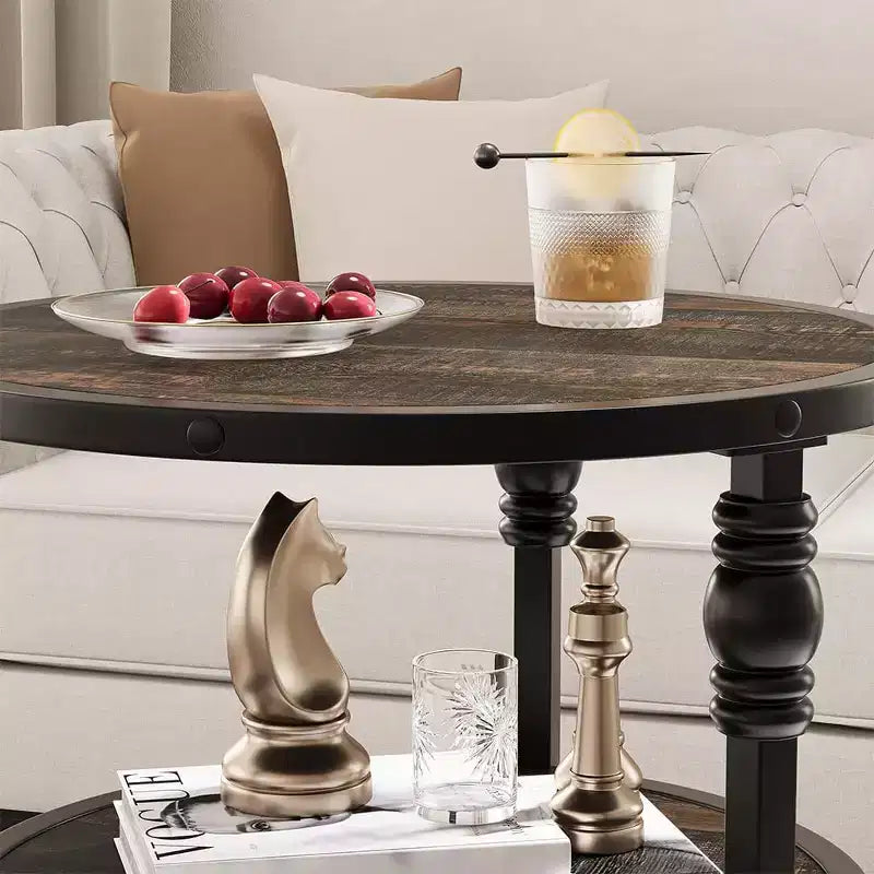 Petite table d'appoint, table basse ronde avec 3 étagères pour salon, chambre à coucher, table de chevet d'appoint avec cadre en acier pour petits espaces
