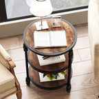 Petite table d'appoint, table basse ronde avec 3 étagères pour salon, chambre à coucher, table de chevet d'appoint avec cadre en acier pour petits espaces