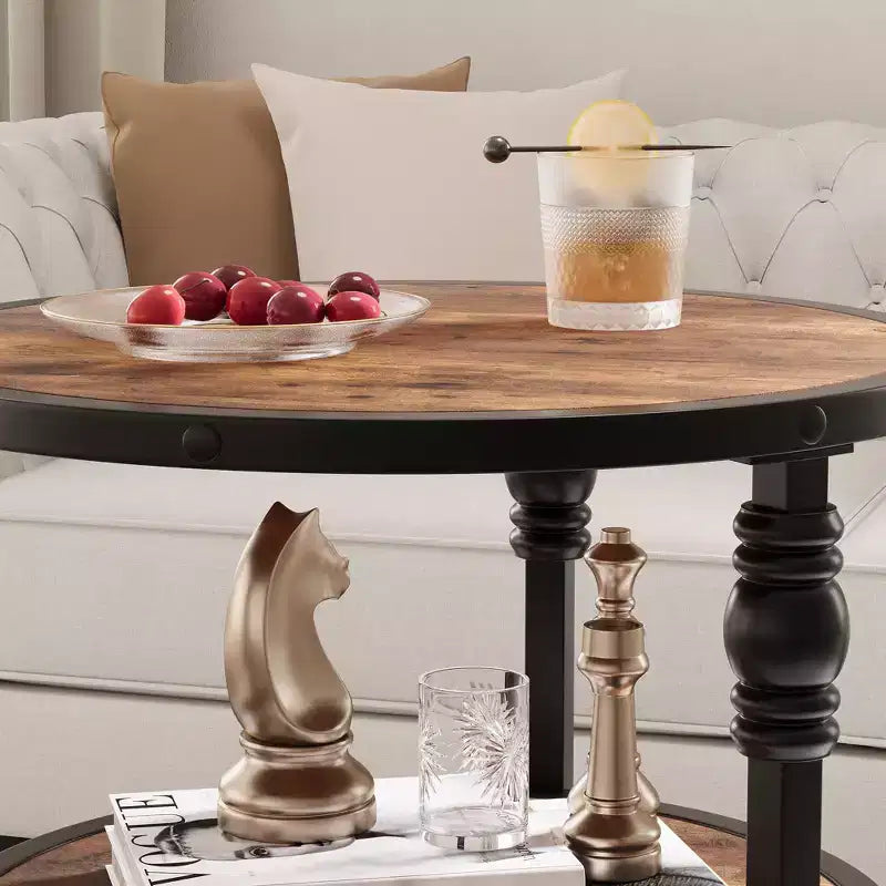 Petite table d'appoint, table basse ronde avec 3 étagères pour salon, chambre à coucher, table de chevet d'appoint avec cadre en acier pour petits espaces