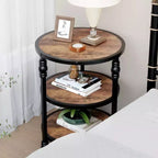 Petite table d'appoint, table basse ronde avec 3 étagères pour salon, chambre à coucher, table de chevet d'appoint avec cadre en acier pour petits espaces