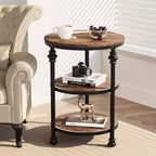 Petite table d'appoint, table basse ronde avec 3 étagères pour salon, chambre à coucher, table de chevet d'appoint avec cadre en acier pour petits espaces