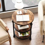 Petite table d'appoint, table basse ronde avec 3 étagères pour salon, chambre à coucher, table de chevet d'appoint avec cadre en acier pour petits espaces