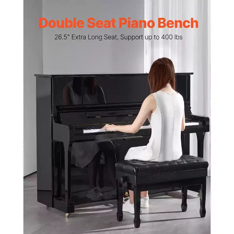 VEVOR Banc de piano, 29,5 x 14 x 20,3, Chaise de piano de clavier duo avec hauteur réglable de 20,3 à 23,4, Coussin rembourré, Compartiment de rangement, Noir