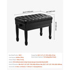 VEVOR Banc de piano, 29,5 x 14 x 20,3, Chaise de piano de clavier duo avec hauteur réglable de 20,3 à 23,4, Coussin rembourré, Compartiment de rangement, Noir