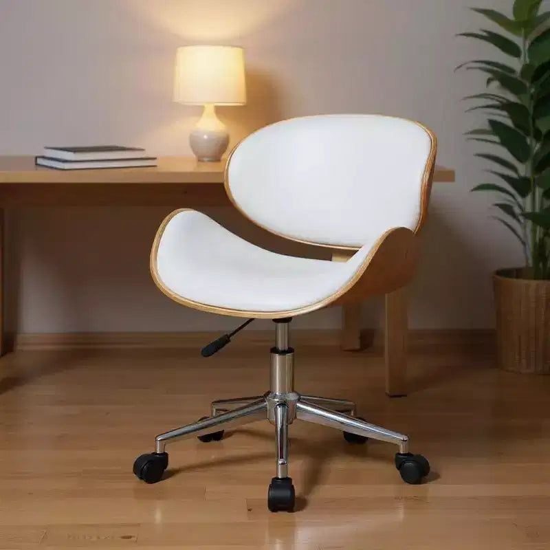 Chaise de bureau pivotante à roulettes réglable en hauteur HomeRoots marron, blanc et argent