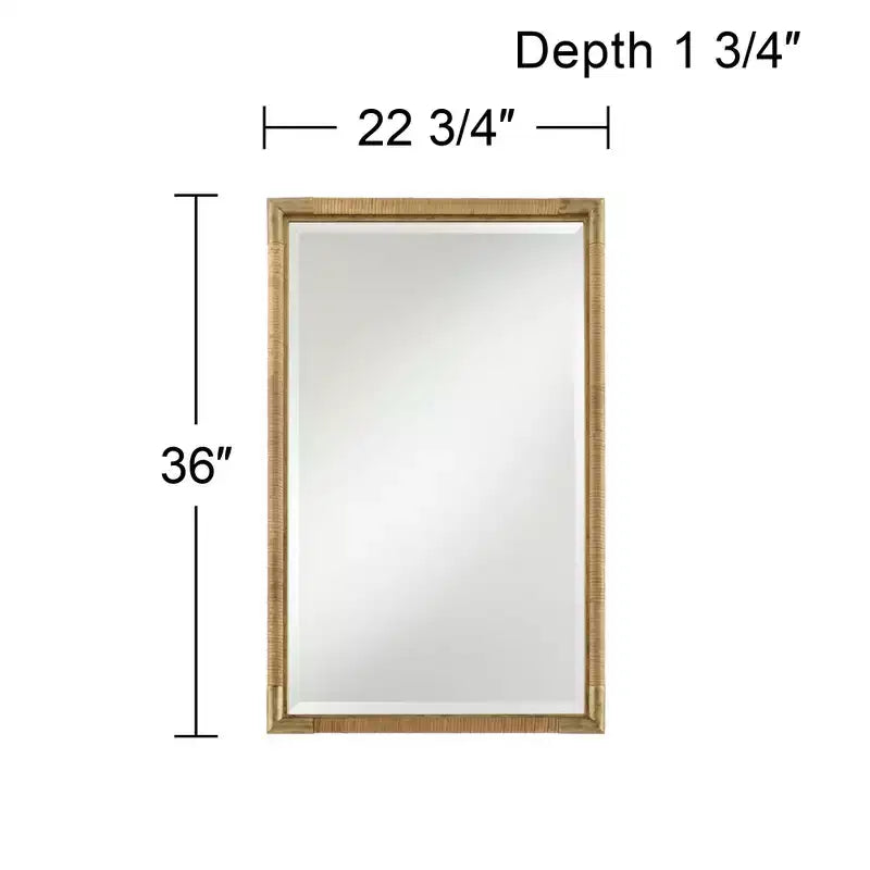 Miroir de courtoisie Uttermost Kampar en rotin et or vieilli, 58 x 91 cm