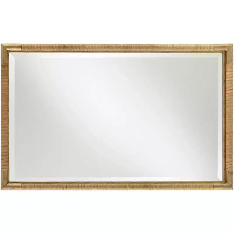 Miroir de courtoisie Uttermost Kampar en rotin et or vieilli, 58 x 91 cm