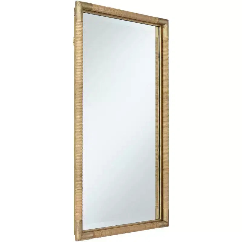 Miroir de courtoisie Uttermost Kampar en rotin et or vieilli, 58 x 91 cm