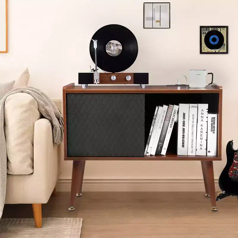 Meuble tourne-disque avec station de charge et ports USB – Peut contenir jusqu'à 300 albums, grand meuble de rangement pour disques vinyles, meuble pour platine vinyle, table d'appoint