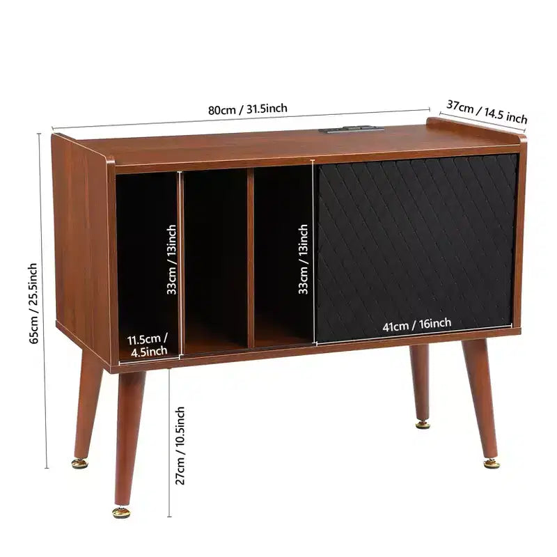 Meuble tourne-disque avec station de charge et ports USB – Peut contenir jusqu'à 300 albums, grand meuble de rangement pour disques vinyles, meuble pour platine vinyle, table d'appoint