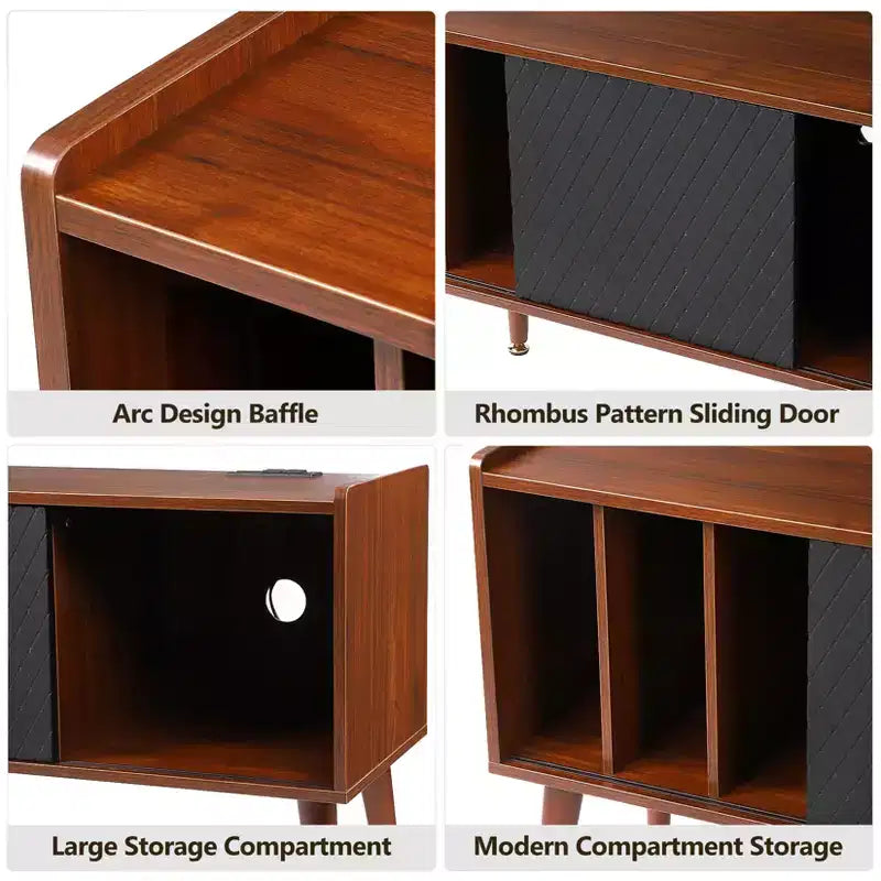 Meuble tourne-disque avec station de charge et ports USB – Peut contenir jusqu'à 300 albums, grand meuble de rangement pour disques vinyles, meuble pour platine vinyle, table d'appoint