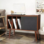 Meuble tourne-disque avec station de charge et ports USB – Peut contenir jusqu'à 300 albums, grand meuble de rangement pour disques vinyles, meuble pour platine vinyle, table d'appoint