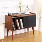 Meuble tourne-disque avec station de charge et ports USB – Peut contenir jusqu'à 300 albums, grand meuble de rangement pour disques vinyles, meuble pour platine vinyle, table d'appoint
