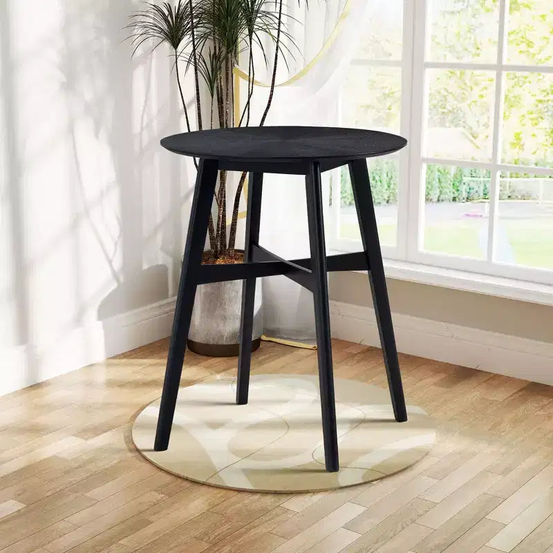 Table à manger ronde Okak, table de cuisine, table haute en bois, table de bar pour 2-4 personnes pour salle à manger, restaurant, pub, noir