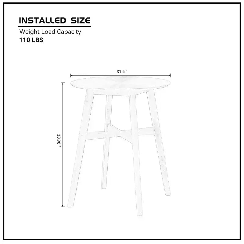Table à manger ronde Okak, table de cuisine, table haute en bois, table de bar pour 2-4 personnes pour salle à manger, restaurant, pub, noir